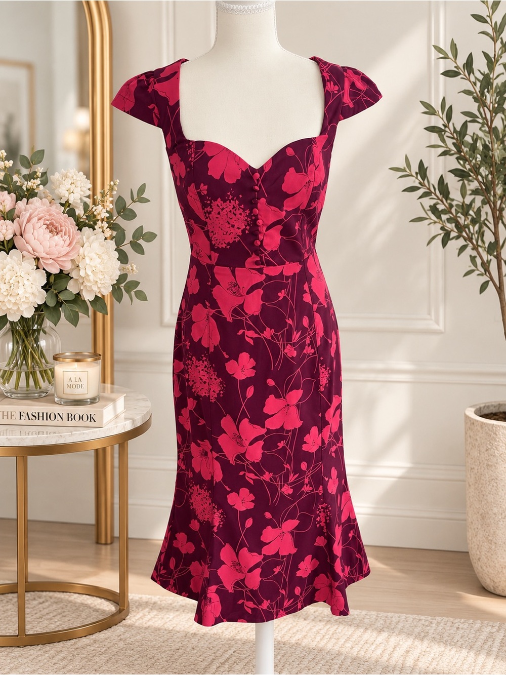 Anthropologie Cecily Fit & Flare Sweetheart Floral Midi Dress S